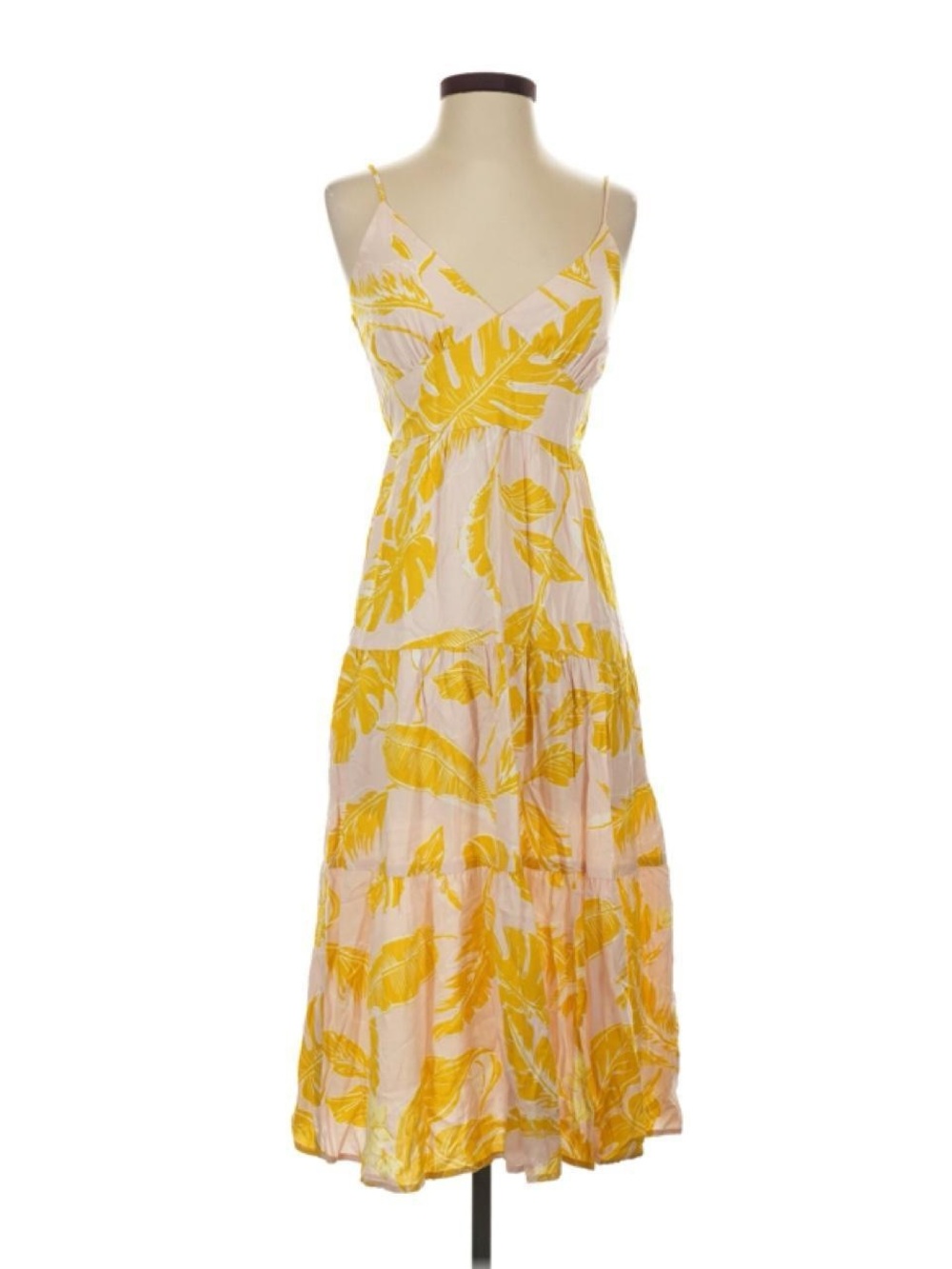 Wild Fable Yellow Tropical Leaf Print Midi Dress XS